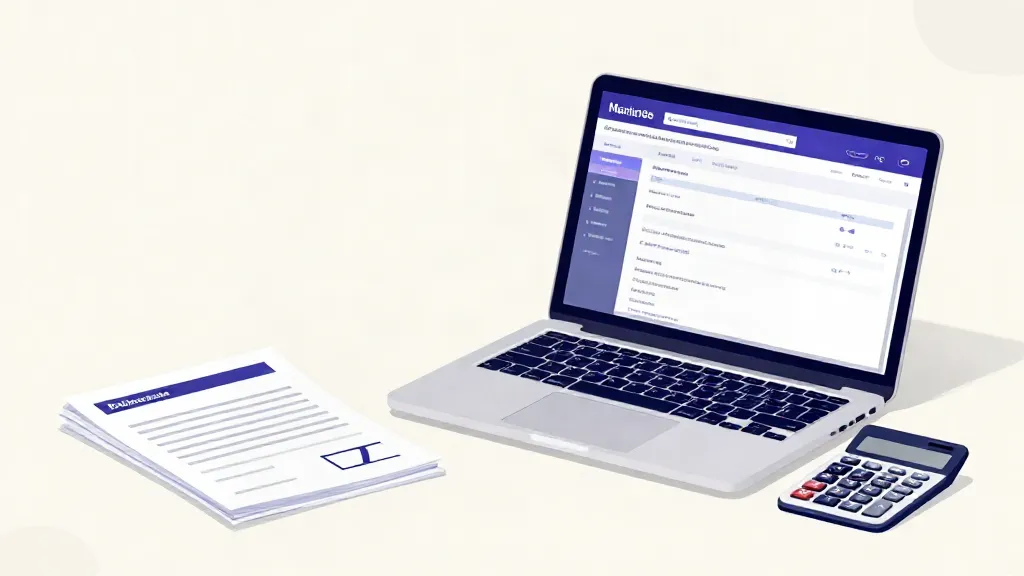 Escritorio con una laptop, documentos y calculadora para comparar la operación manual con una plataforma integrada